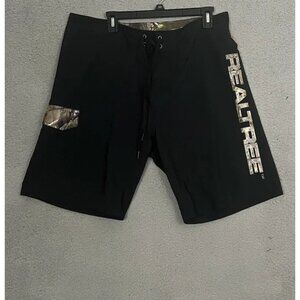 RealTree Swim Trunks Drawstring Board Shorts Men's Sz 36 Black Camouflage Cargo